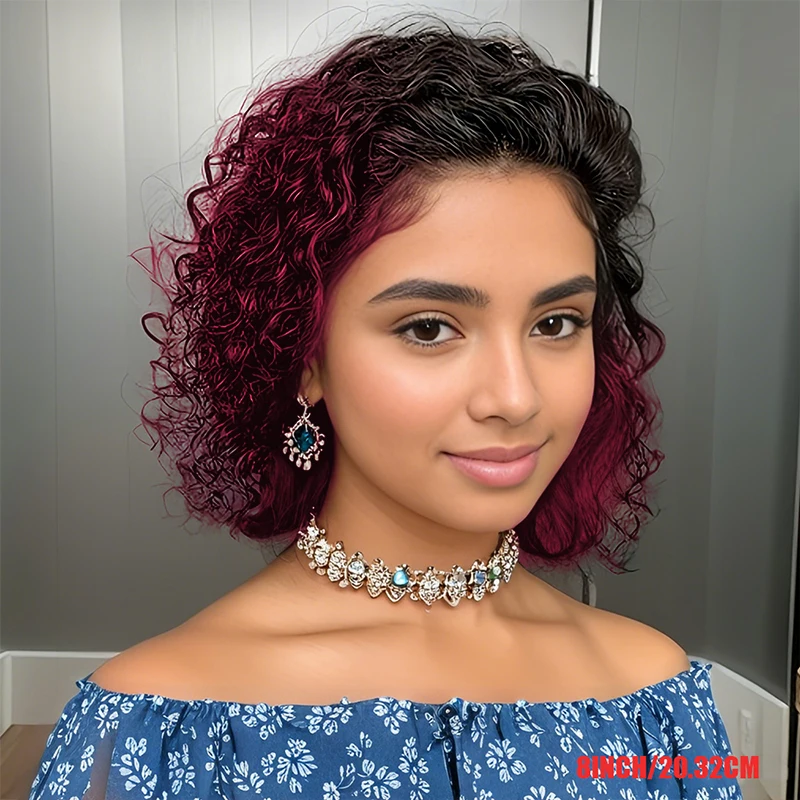 Colored Wig 13x4 Transparent Lace Front Chocolate Brown Short Bob Pixie Cut Deep Curly Human Hair Wigs for Women 180% Density Pre Plucked Hairline
