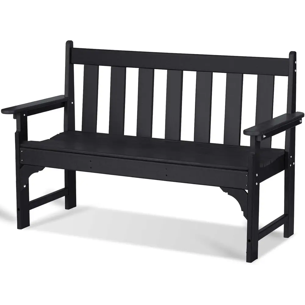 

All-Weather HDPE 2-Person Patio Bench, Durable for Garden, Porch, Park (Black)