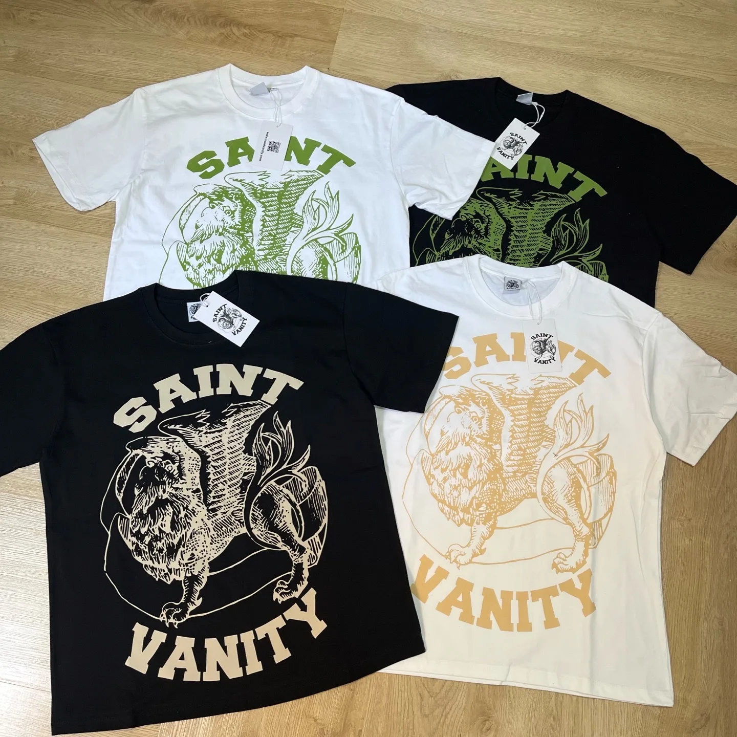 New SAINT VANITY Casual Letter Print Short Sleeve T-Shirt Loose Fit Pure Cotton Street Style Party Performance Racing Ready