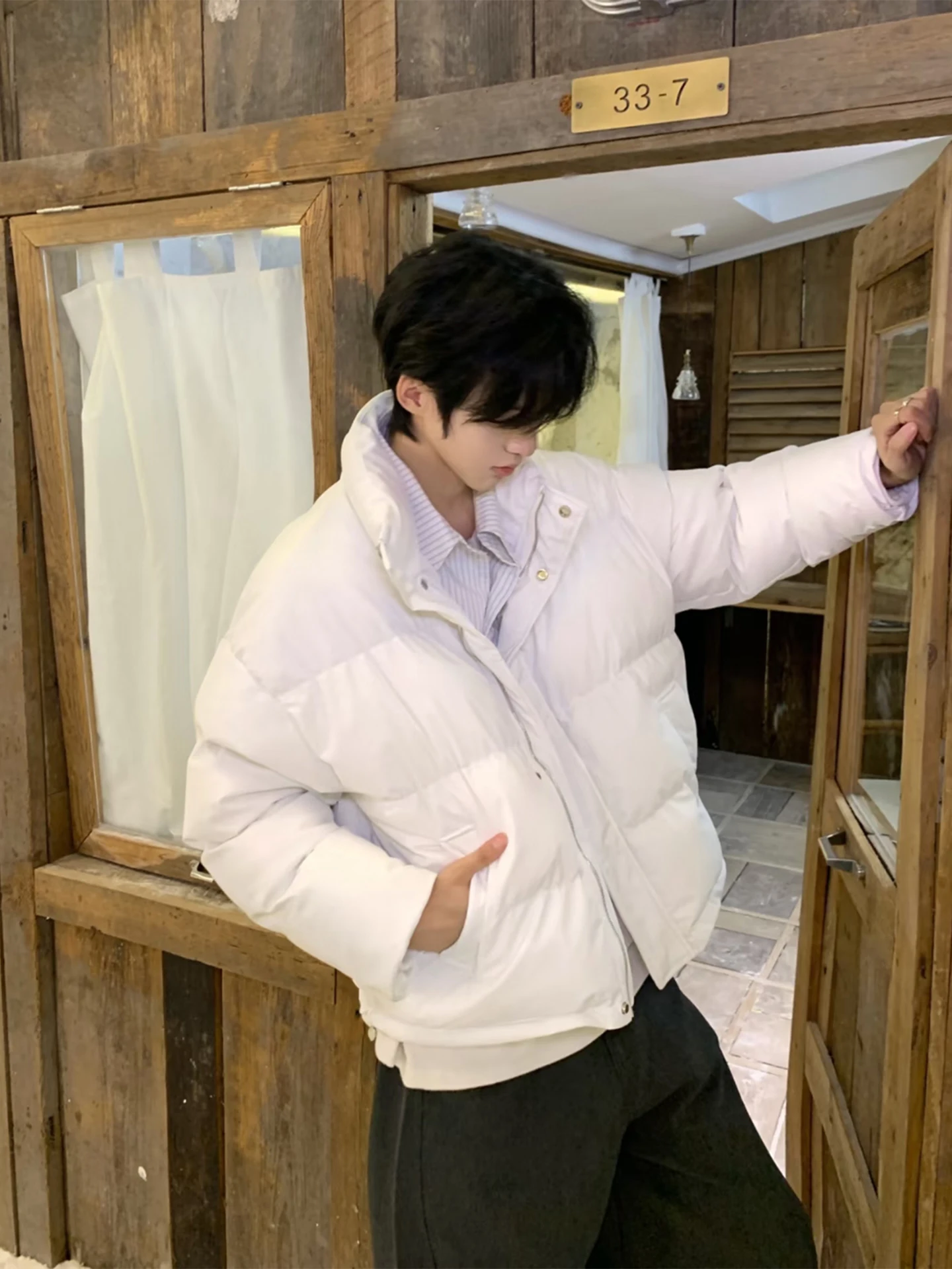 

Thickened Winter Cotton Jacket Men's Short Style Stand Collar Three-Proof Youth Fashion Casual Warm Coat Zipper Closure Pure ...