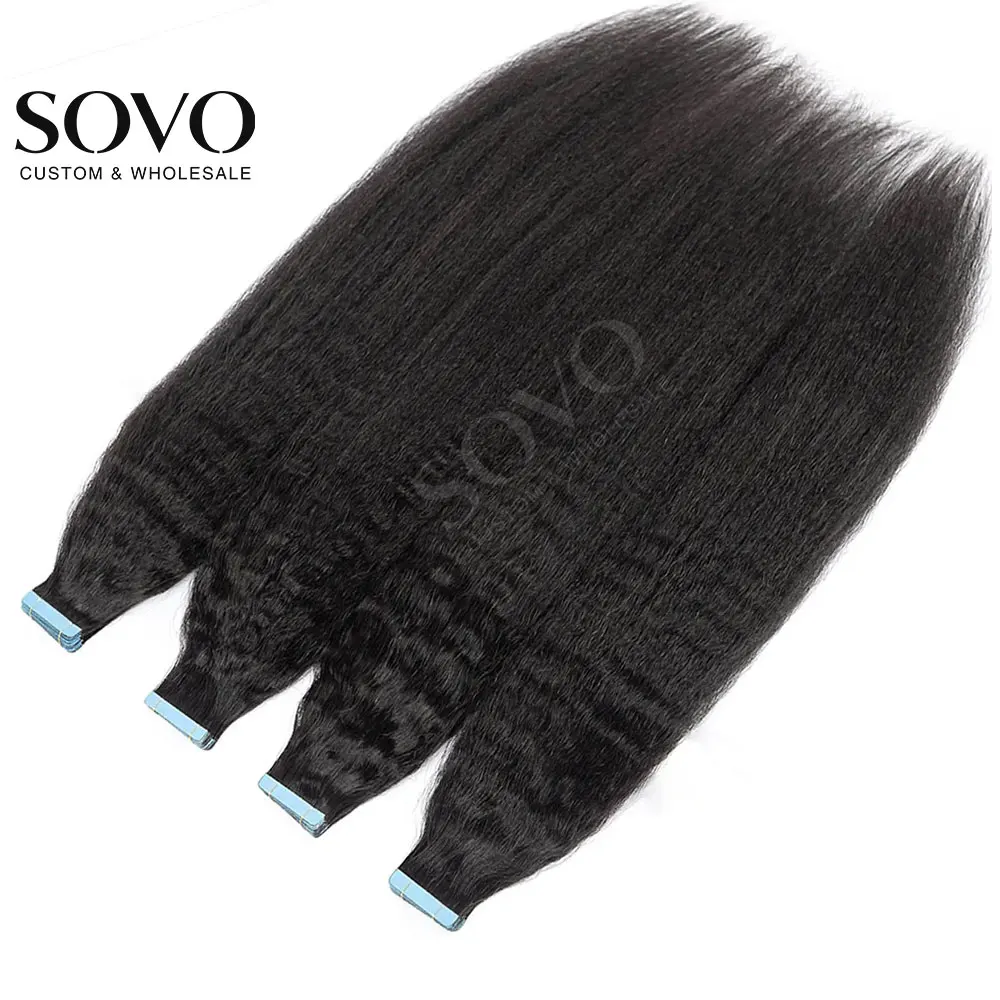 Kinky Straight Tape In Hair Extensions 100% Human Hair For Black Fine Hair Invisible Seamless Natural Black Tape Hair Extensions
