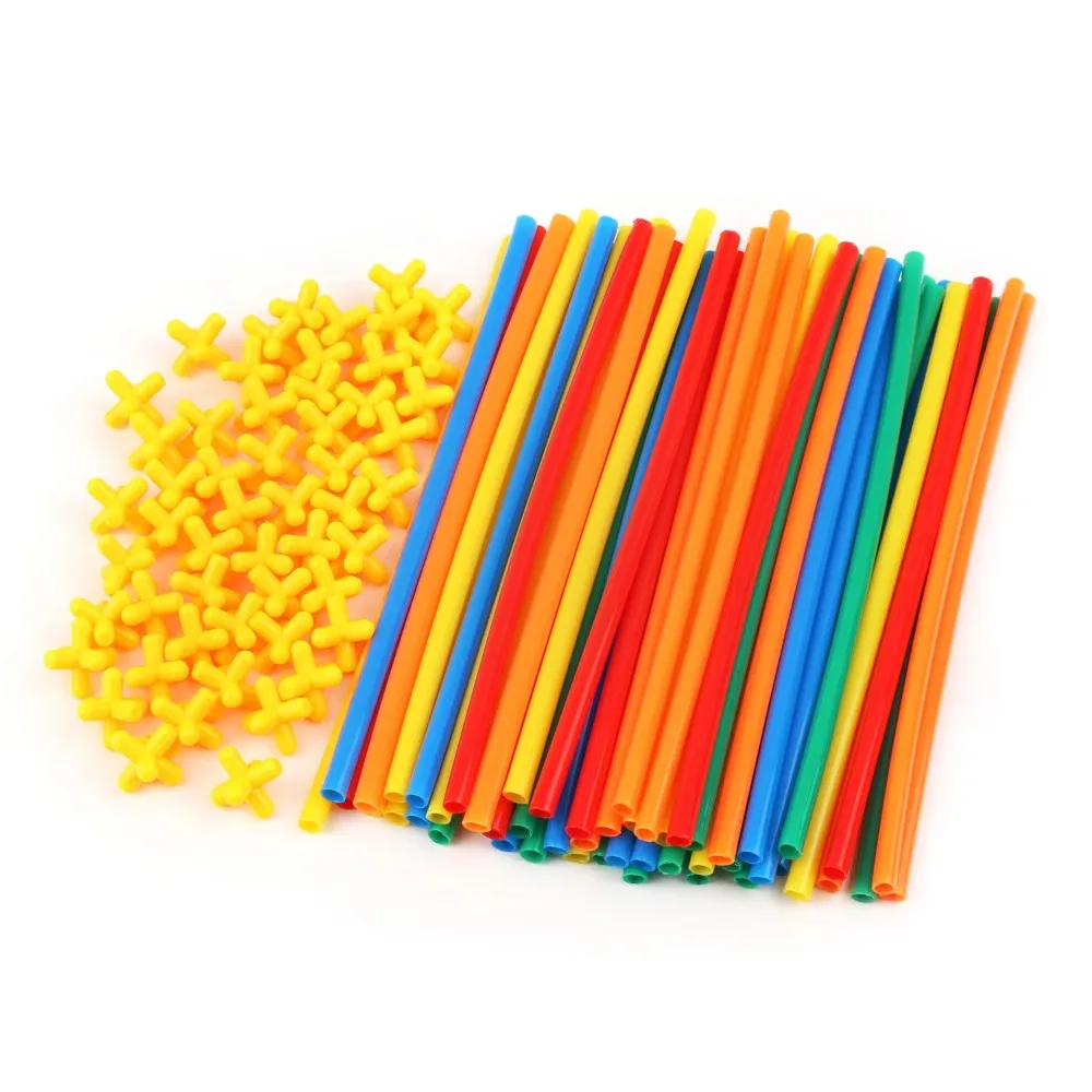 

300pcs Plastic Straw Constructor Toys Engineering Educational Interactive Puzzle Colorful Straw Toy Assembly Interlocking