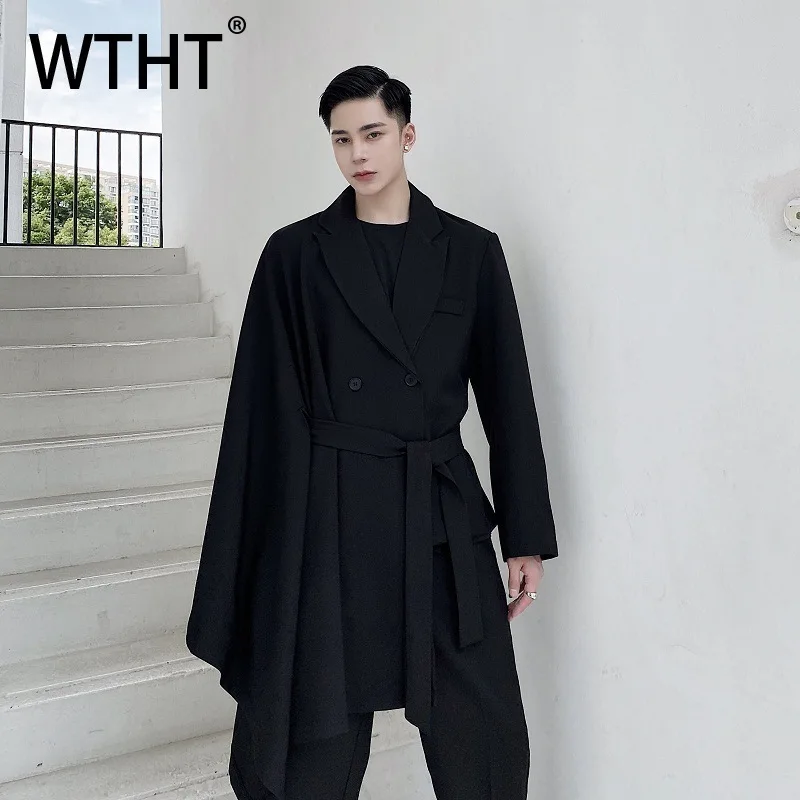 

WTHT модные новые мужские однотонные пиджаки нестандартного дизайна, модные свободные куртки с длинными рукавами, мужские куртки, осень 202, 2A1419