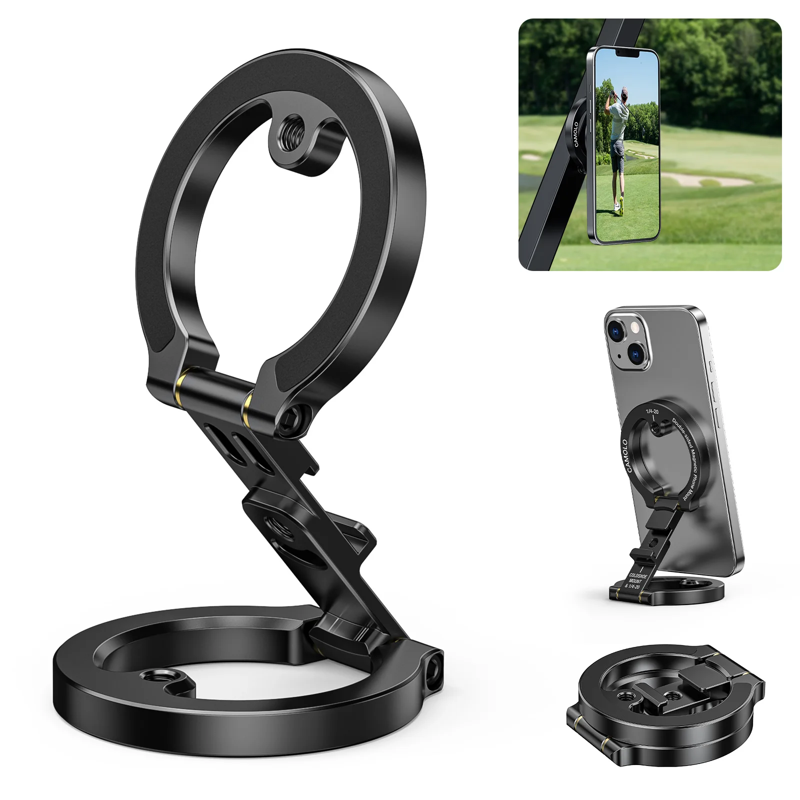 

Dual-Side Magnetic Magsafe Phone Holder for iPhone 17-12 Android Foldable Magnet Phone Mount with 1/4" Screw Tripod Mount