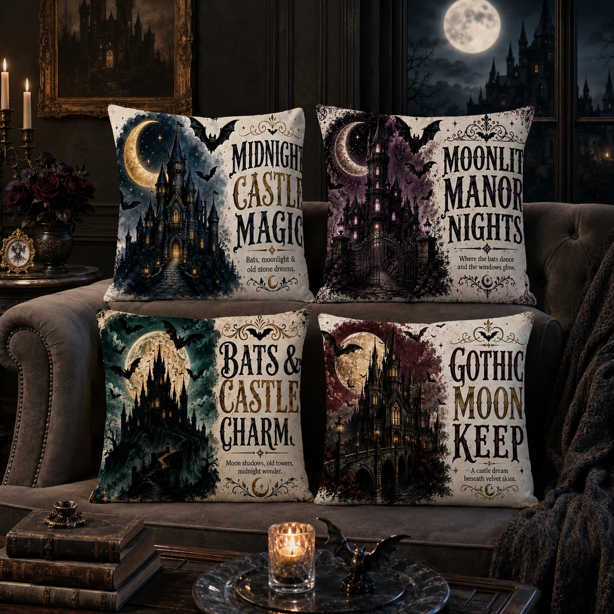 Haunted Tower Halloween Tales Cushion Cover Double-Sided Plush Sofa Cushion Covers Organic Breathable Invisible Zipper
