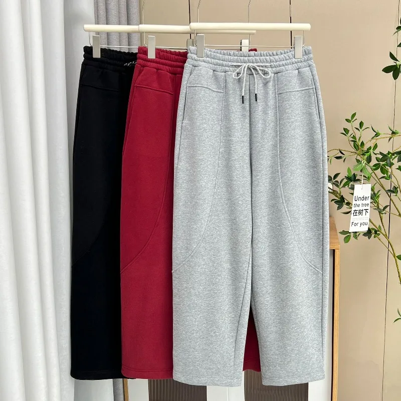2026 Large-size 4XL Cotton Sweatpants Women's Casual Sports Harem Pants Autumn Winter Fleece Thicken Warm Loose Sickle Trousers