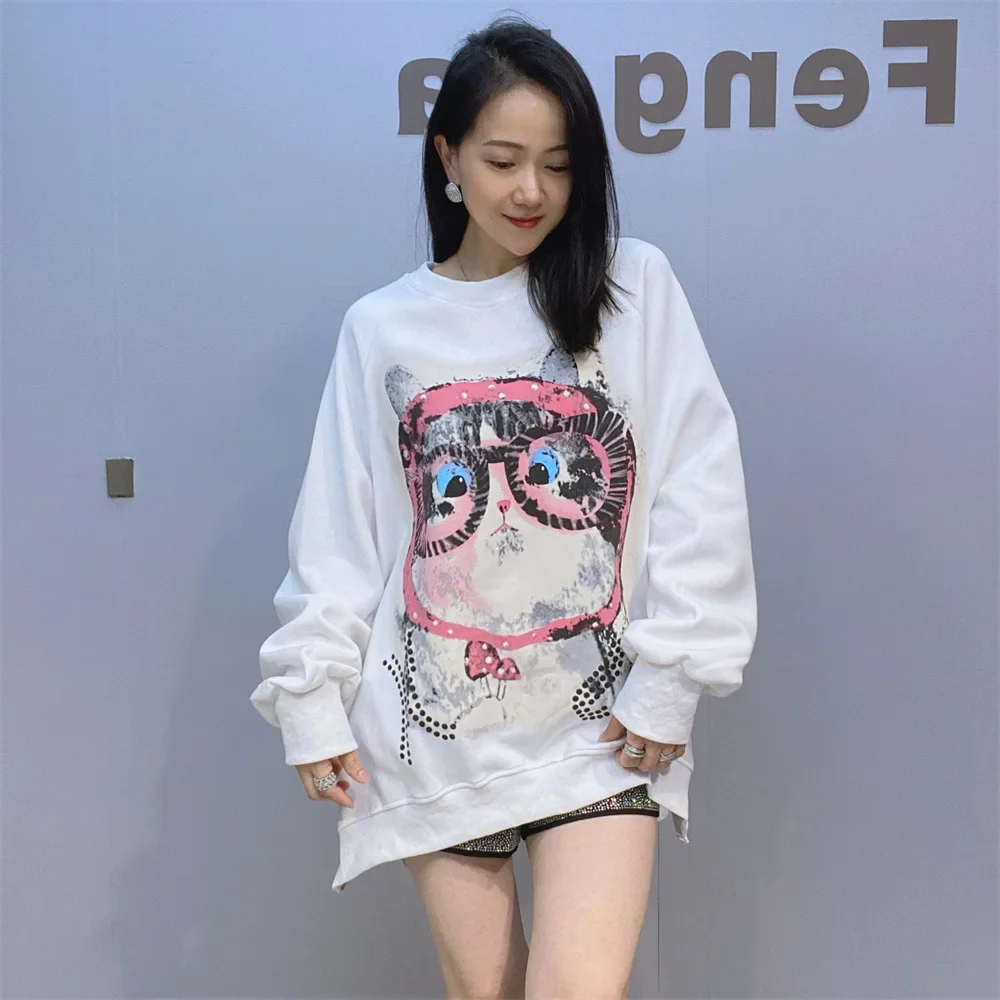 Trui met ronde hals Cartoon sweatshirts Dames herfst en winter 2024 Halflange dubbelzijdige rits Decoratieve losse top