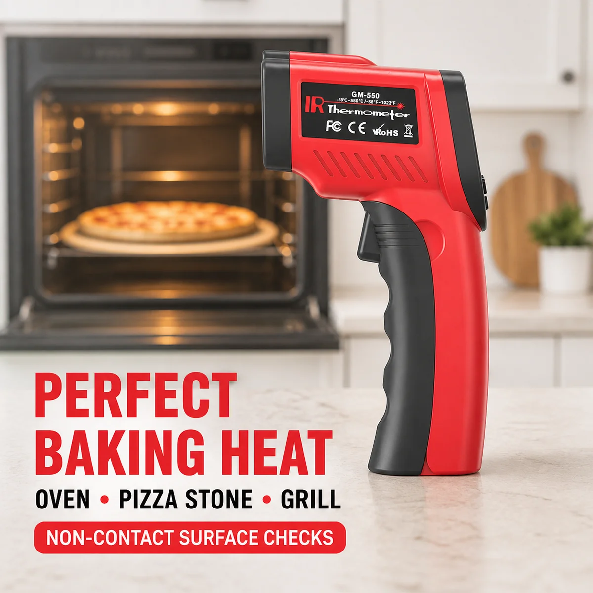 GM550 Non Contact Infrared Thermometer for Home Kitchen Grill Stove Refrigerator Freezer Indoor Surface Temperature Measurement