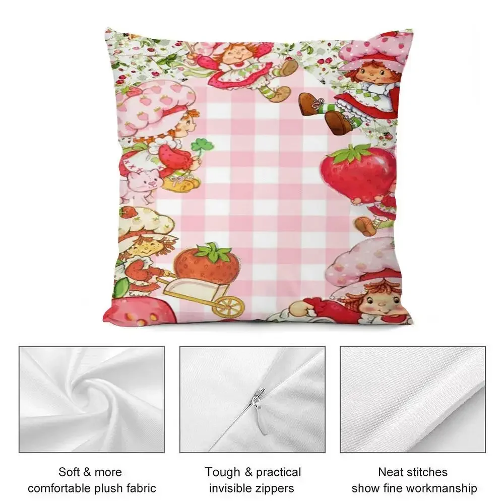 Kawaii S-الفراولة الكعك كيس وسادة قصيرة أفخم الوجهين طباعة مربع رمي وسادة تغطي أريكة وسادة المنزل ديكور