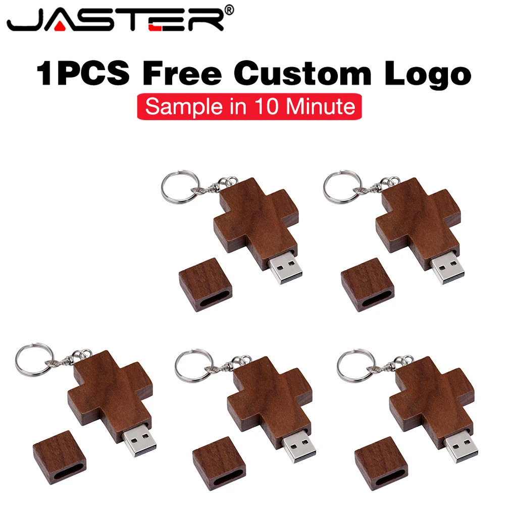 

JASTER 5pcs/Lot Wooden USB 2.0Flash Drives 128GB Free Custom Logo Pen Drive 64GB Brown Memory Stick 32GB Church Gifts Key Chain