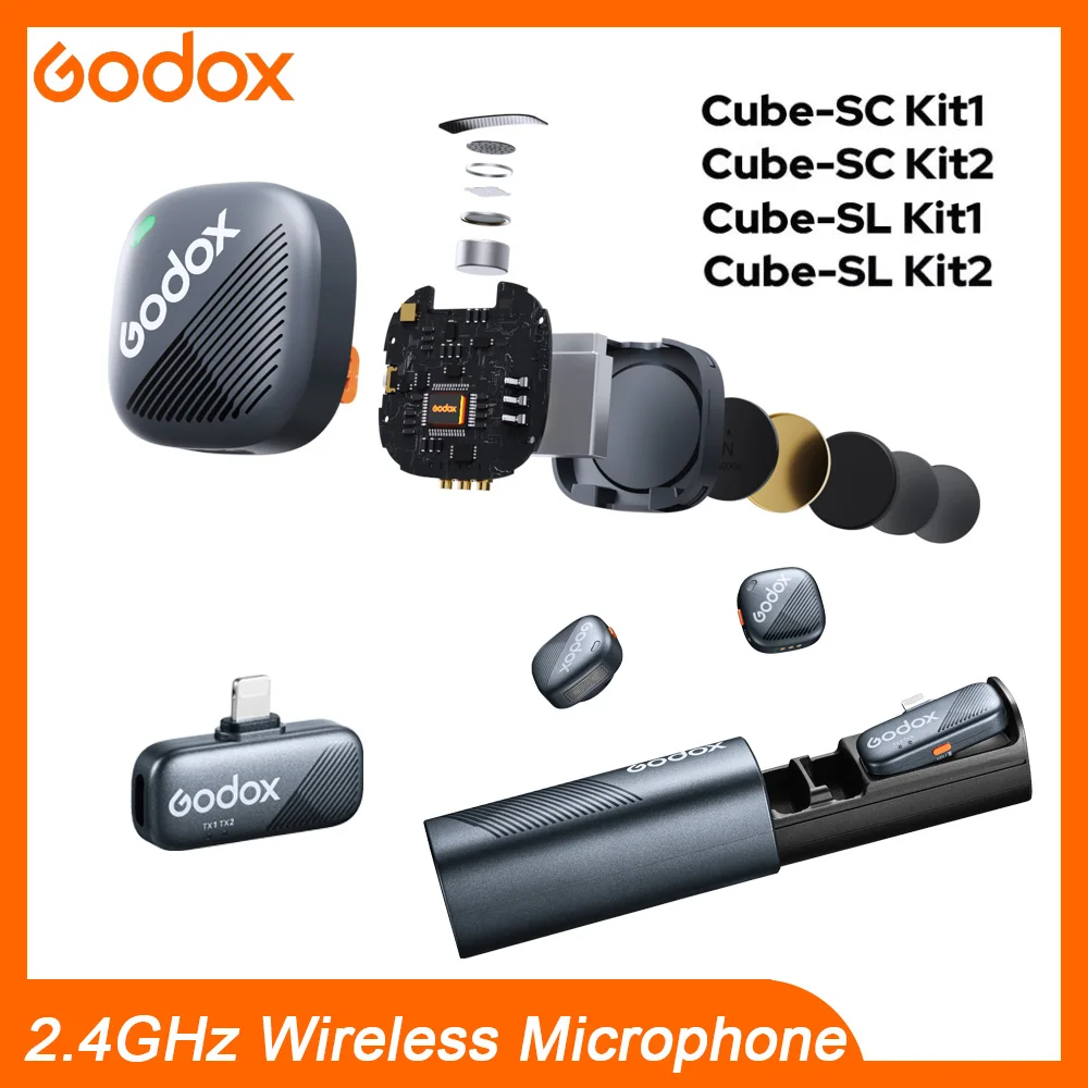 GODOX Cube-SC/SL 2.4GHz Wireless Microphone System Max. 300M LOS Range Pro Audio Recording  for Interview Vloging Live Streaming