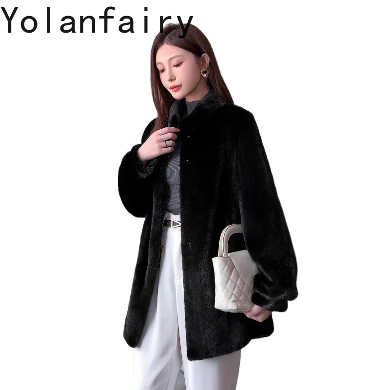 YOLANFAIRY Short-2-grade Whole Mink Real Fur Coat Woman Elegant Stand Collar 100% Velvet Mink Natural Fur Jacket 75/80cm casaco