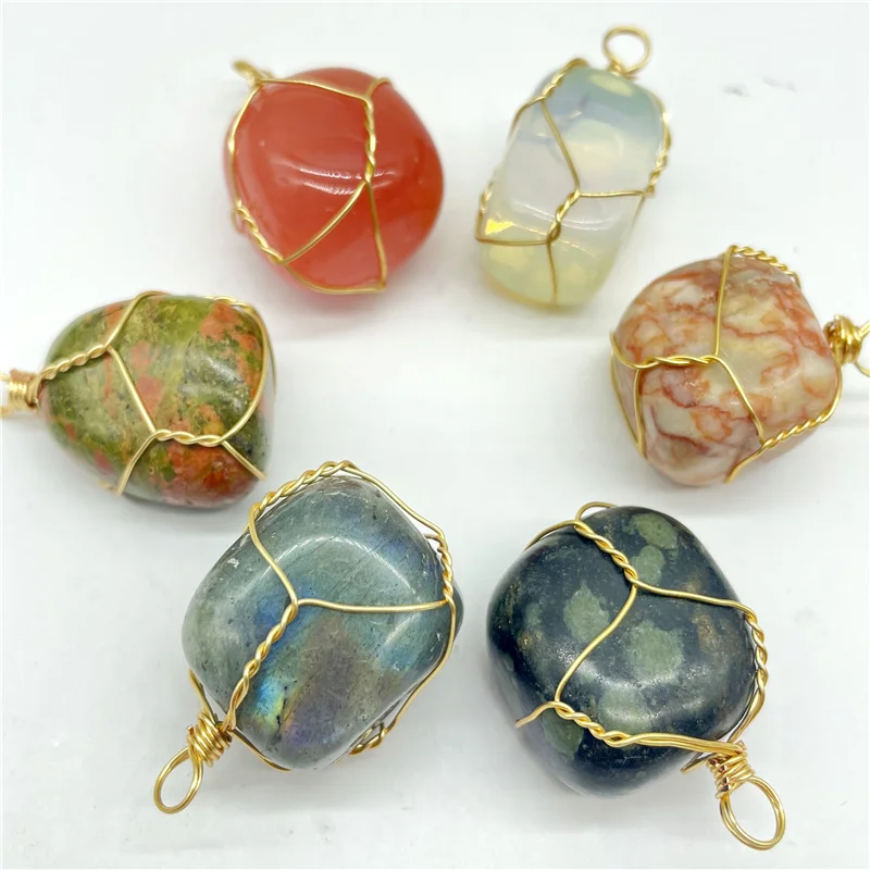 

Natural Gem Stone Quartz Crystal Amethyst Labradorite Mixed Winding Irregular Pendant For DIY Jewelry Making Necklace 12Pcs