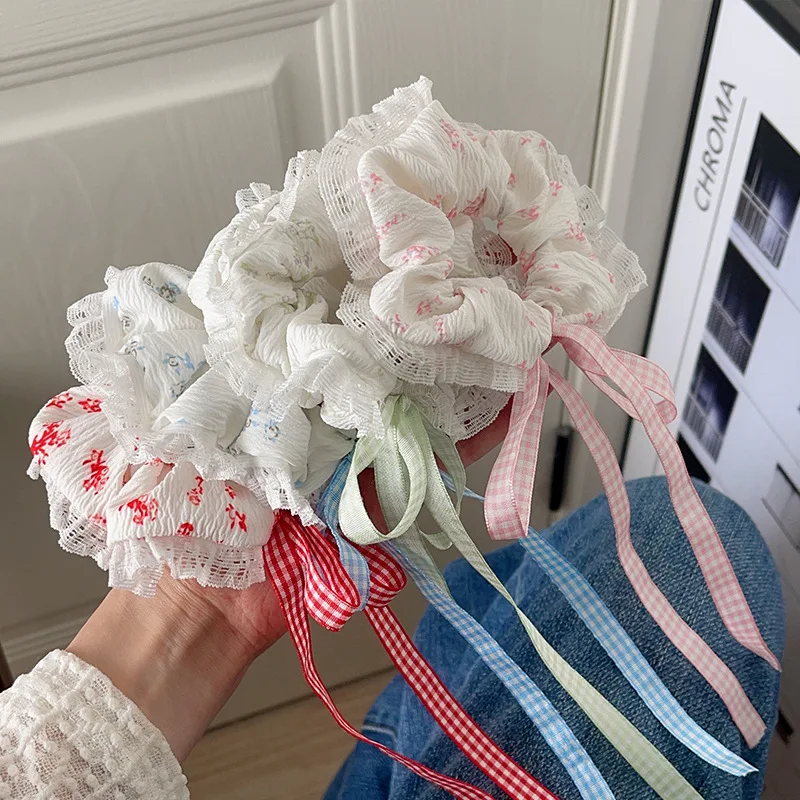 

Floral Large Intestine Hair Circle Ballet Style Webbing Hair Circle Lace Sweet high-end Head Rope Rubber Band Hair Accessories