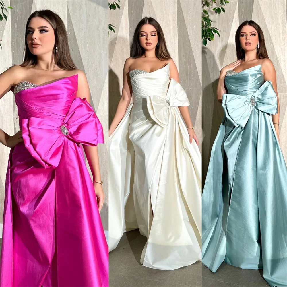 

Customized Formal Gown Saudi Arabia Dearin Strapless A-line Floor Length Skirts Bow Bespoke Occasion Dresses Evening Prom Dress