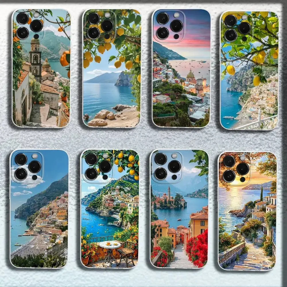 

European Amalfi Coast Phone Case For iPhone 17,16,15,14,13,12,Pro,Max,Plus,E,SE4,Air,Mini Transparent Cover