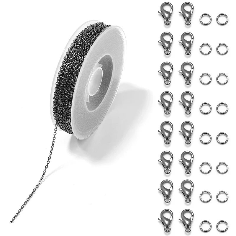 1 Set 3 m Eisen-Kabelkette, große Ketten, Gliederkette mit Biegeringen, Karabinerverschlüssen, Schmuckherstellungsset, DIY-Halskettenmaterialien – Detail 6