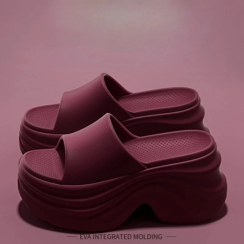 YNPO Solid Color EVA Platform Slippers Women Thick Sole Non Slip Beach Slides Sandals Lady Summer Soft Sole Wedge Heel Slipper