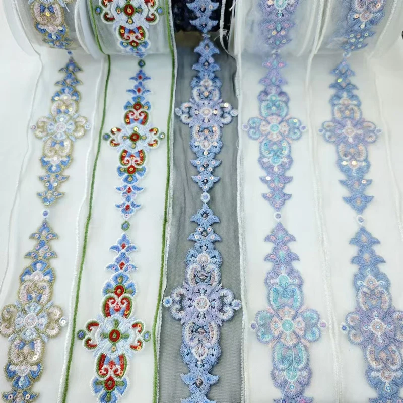 5/10yards Chinese Style Lace Embroidery Trim Retro Ethnic Style Lace Sequin Ribbon for DIY Hanfu Cheongsam Cuff Neckline Sewing