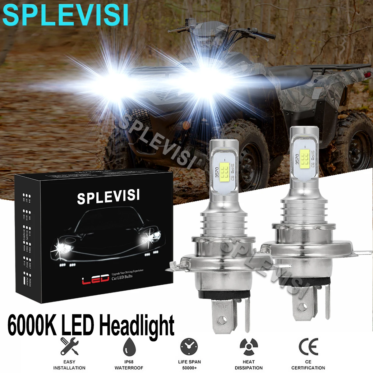 

2x70W Pure White LED Headlight Bulbs For SUZUKI King Quad 400 2008 2009-2018 King Quad 450 2008-2010 King Quad 500 2009-2018