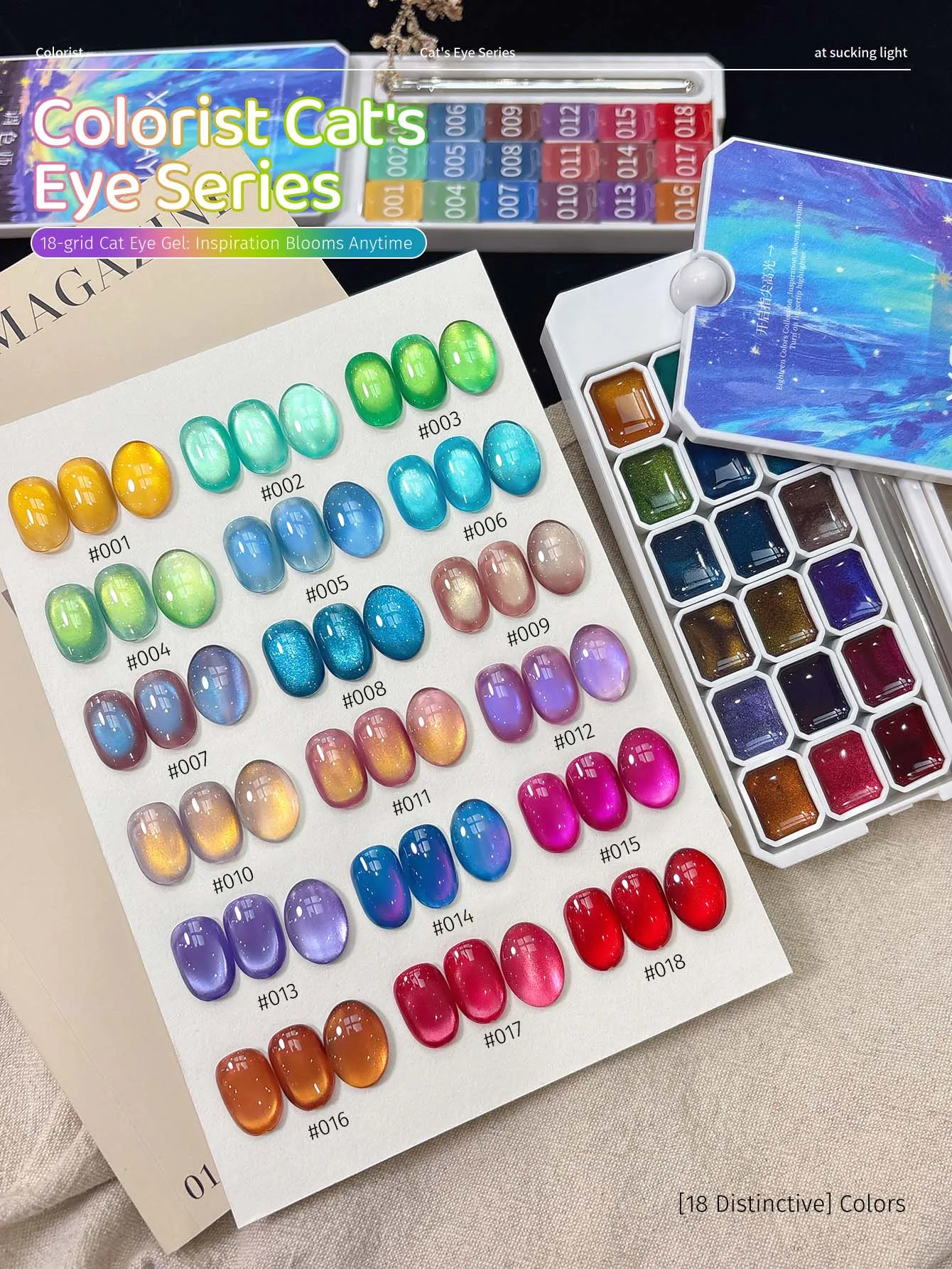 XEIJAYI 18 Farben Colorator Katzenaugen-Flap-Gel Hochsättigend Beliebter Halbfester Nagellack-Gel für Damen Nagelstudio DIY – Detail 7