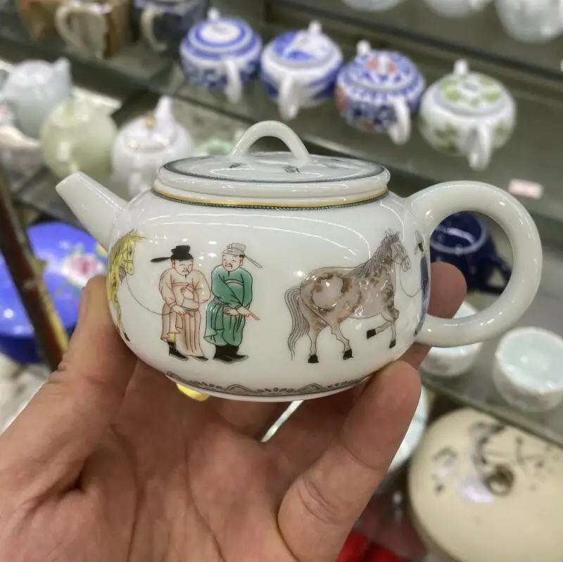 Traditional Chinese Doucai antique ceramic painted figure pattern teapot Chinese style retro tea set modern exquisite handicraft