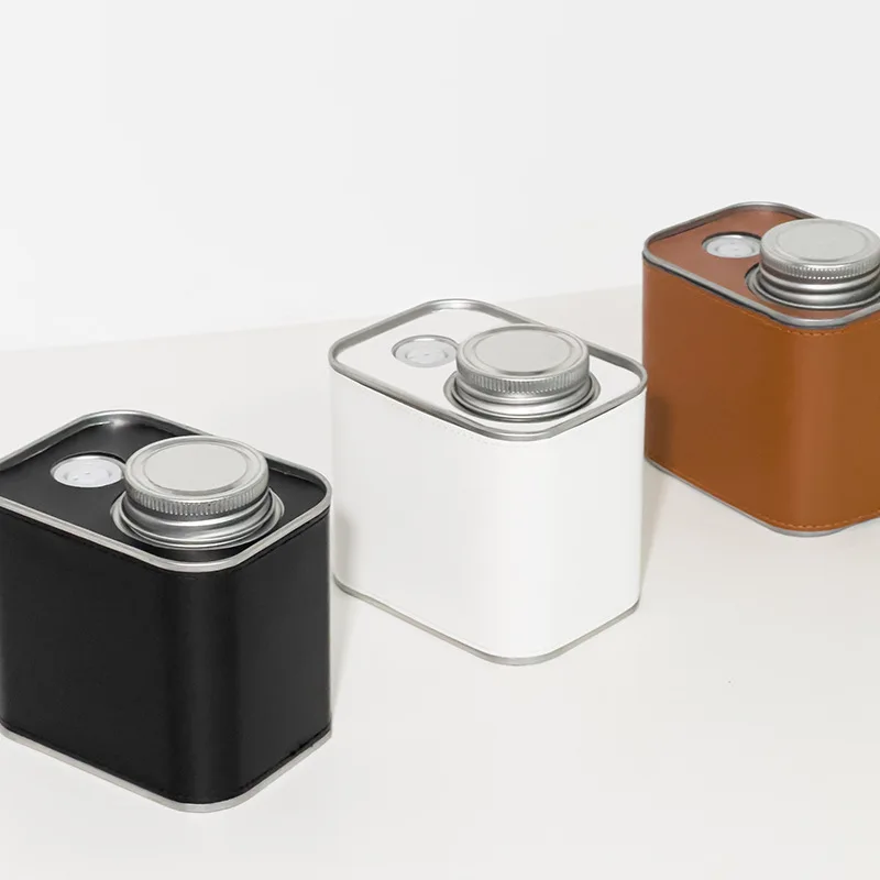 Tinplate Coffee Bean Canister,Portable One Way Valve Vent Seal Canister,Coffee Bean Storage Can,PU Leather,Square Jar