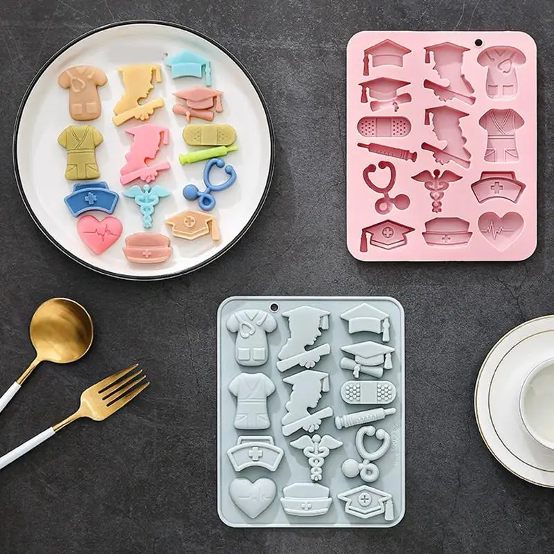 New Nurse Graduation Fondant Molds Nurse Hat Stethoscope Silicone Molds   Mold For Cake Decorating