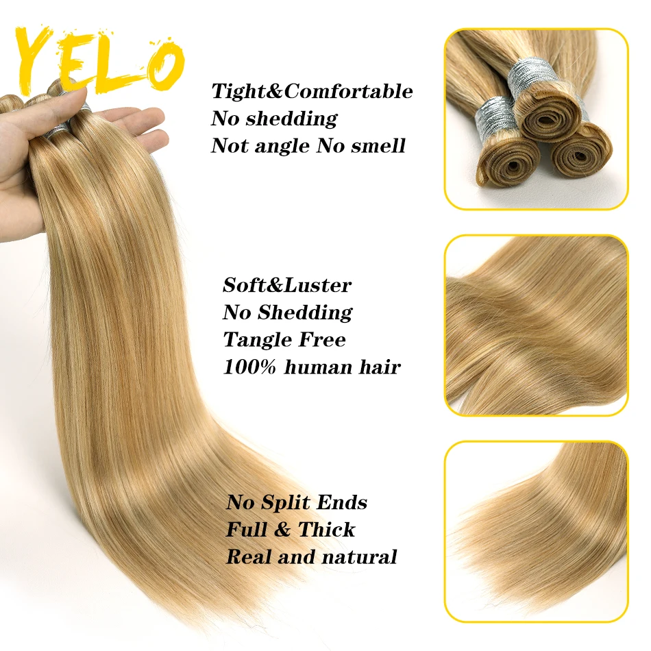 Yelo 12A Grade Genius Weft Virgin Human Hair Extension Straight Unprocessed Invisible Lightweight Hair Bundles Natural Hairpiece