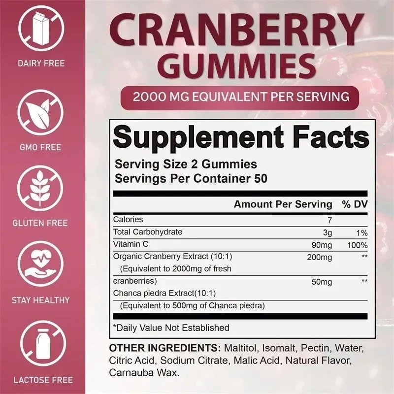 Cranberry Gummies - Support Urinary Tract and Bladder Health, Promote Cleansing, Detoxification