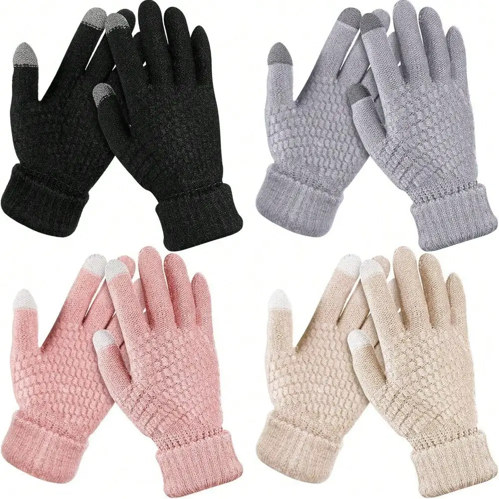 4 Pairs Women's Winter Touch Screen Gloves Warm Fleece Lined Knit Gloves Elastic Cuff Winter Texting Gloves, Christmas Gifts