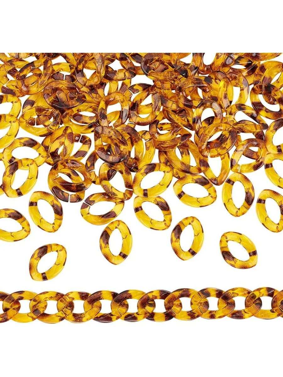 100 Pcs Plastic Link Connectors Leopard Print Linking Rings Oval Yellow Flower Quick Linker Opening Ornament Necklace Suitable