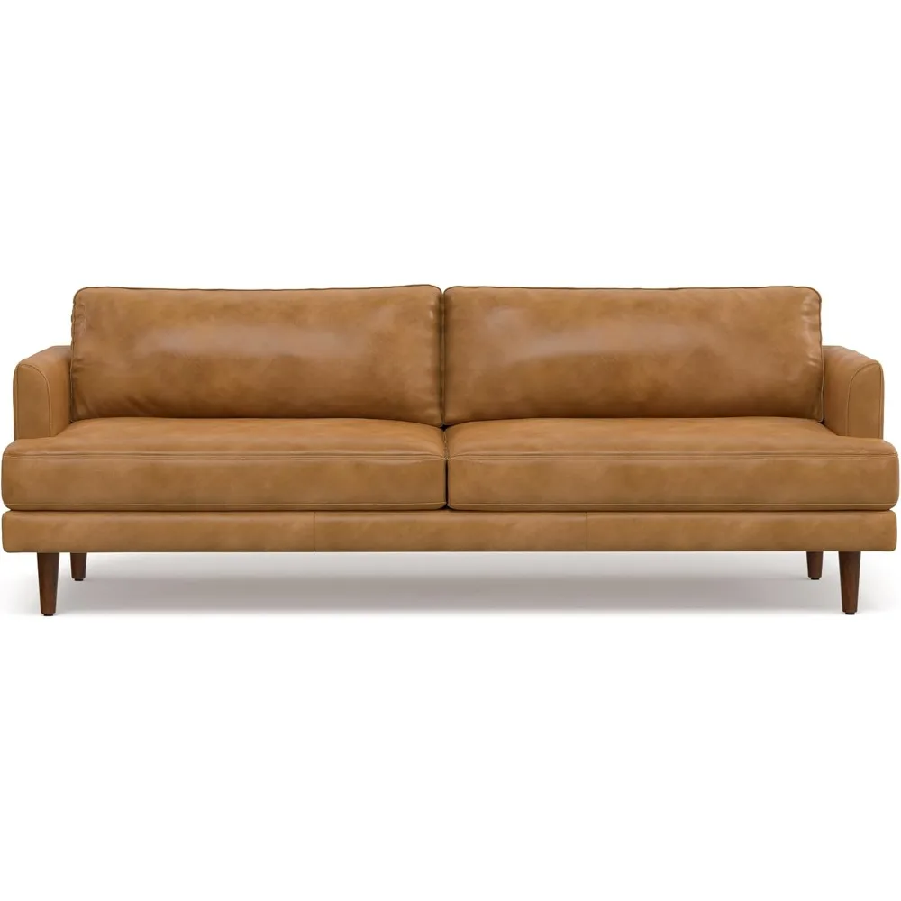 Mid-Century Modern 90-inch Sienna Leather Sofa, Handcrafted Living Room Furniture