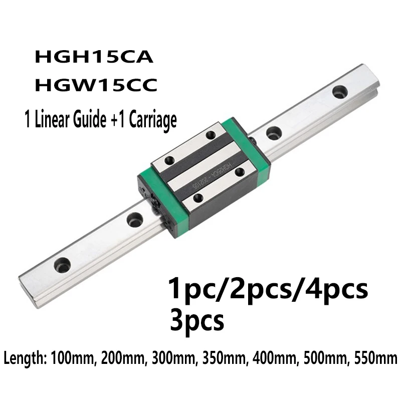 1/ 2/ 3/ 4 Set HGH15CA HGW15CC Slider Block Match Use HGR Linear Guide For Linear Rail CNC Diy Parts Router Engraving 100-550mm