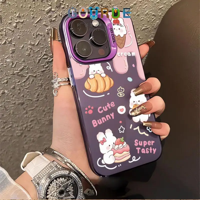 

Gourde Cute Bunny Frog Bear Cartoon Pattern IMD Matte Phone Case for Iphone 16 15 14 12 13 11 Pro Max14Plus Shockproof Cover