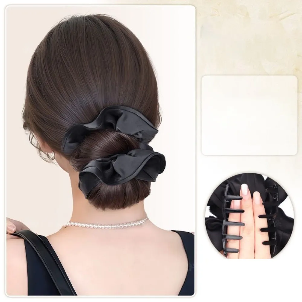 Parrucca sintetica per capelli con intestino crasso nero, parrucca con testa di panino, accessori per capelli con parrucca con testa di bocciolo di fiore da donna alla moda ed elegante