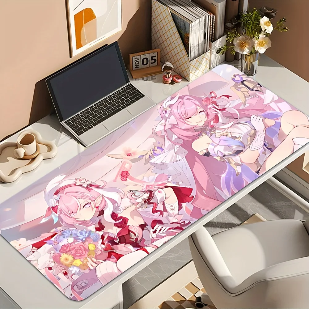 Alfombrilla de Ratón Grande para Juegos, Diseño de Elfa Rosa, Estilo Floral Pastel, Base Antideslizante de Goma, Lavable, para PC y Portátil