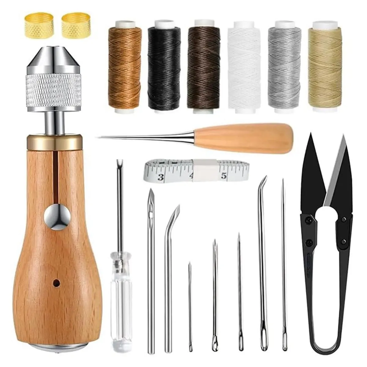 *CLOS مجموعة الخياطة Awl، أداة خرامة محمولة، مجموعة خيط الخياطة الجلدية، مجموعة خيط مشمع للخياطة الجلدية #4