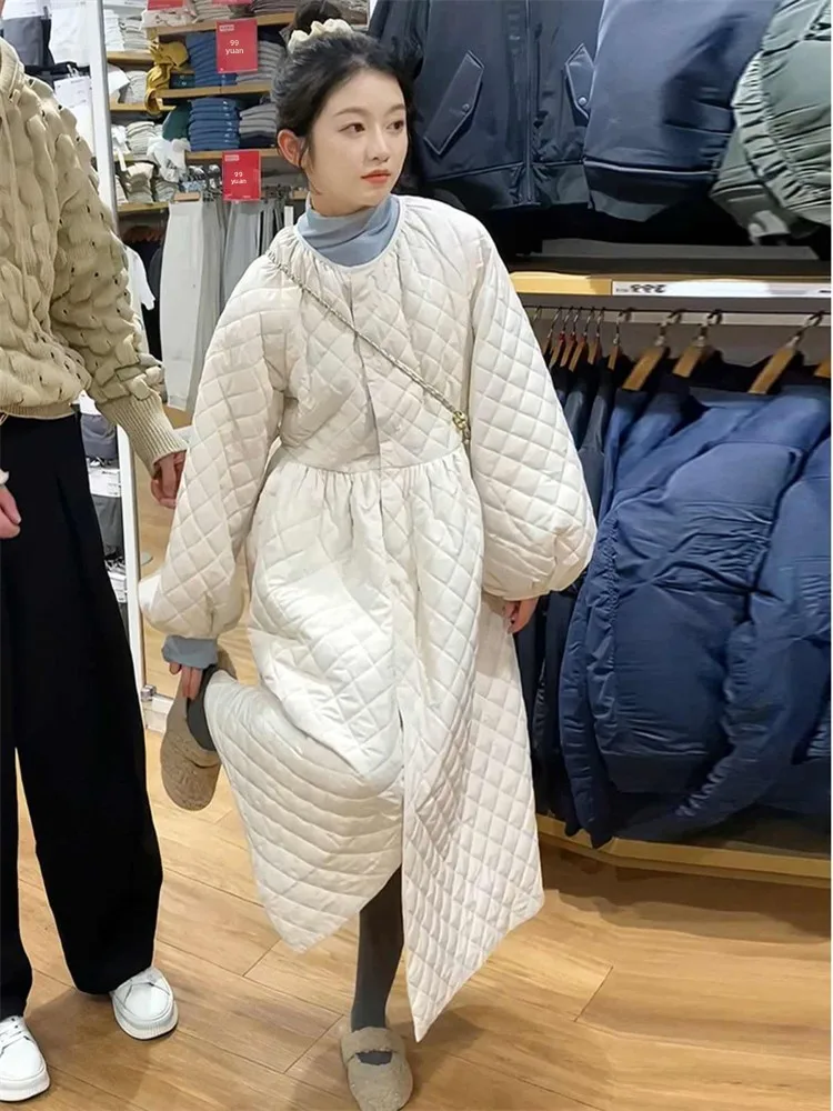 

Loose Fit Original Cotton Jaet Women's Spring Season Vintage Sle Long Diamond Patterned Coat Medium Length Spring Outerwear