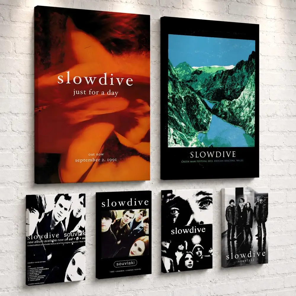 Rock Band Album S-Slowdive Framed Wall Painting Ready to Hang Canvas Wall Art Poster for Bedroom Living Room Home Decor Gift