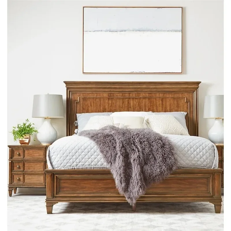Solid wood 1.8m double bed high PC and console game bed simple French bedroom retro oak 1.5m single bed