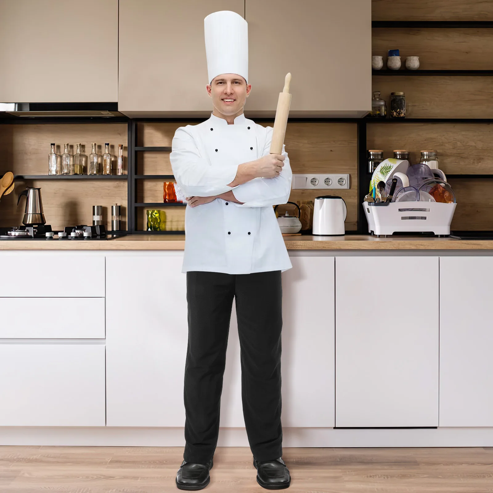 Breathable Chef Pants Black Restaurant Trousers Men Women Workwear Loose Pants Polyester Cotton Oil Proof Kitchen Supplies