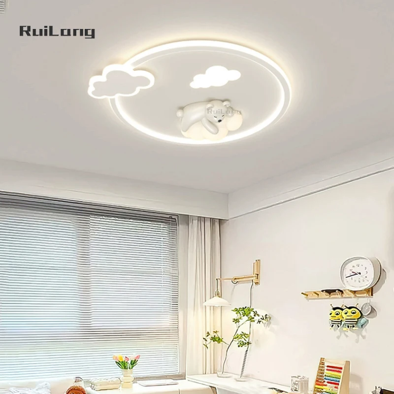 Kawaii Room Decor Bear Ceiling Lights For Children Room Boys Baby Girls Chandelier Kids Bedroom White Cloud Ceiling Lamp Plafon