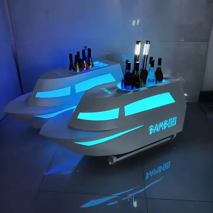 High-End Bespoke LED Bottle Display RackCustomized Logo Large Boat Shaped Champagne Red Wine Display Holder Party Atmosphere Pro