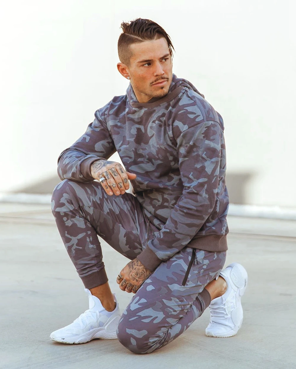 Mens Training Tracksuits Sets Gym Kits Sportswear Breathable Tops Fitness Jogging Sport Suits Camouflage Military Running Sets