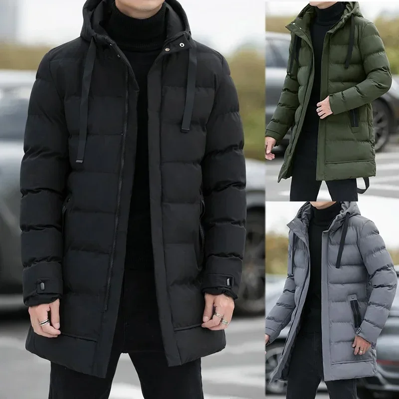 Winter Warm Long Outwear Hooded Thicken Mid-length Hooded Coat Men Warm Parka Winter Puffer Jacket Fashion Coat Male Overcoat