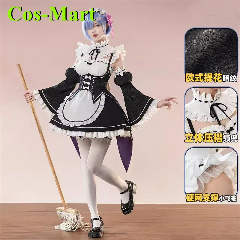 Cos-Mart Re:Life In A Different World From Zero Rem Cosplay Costume Maid Outfit Dress Lolita Party Role Play Clothing Anime