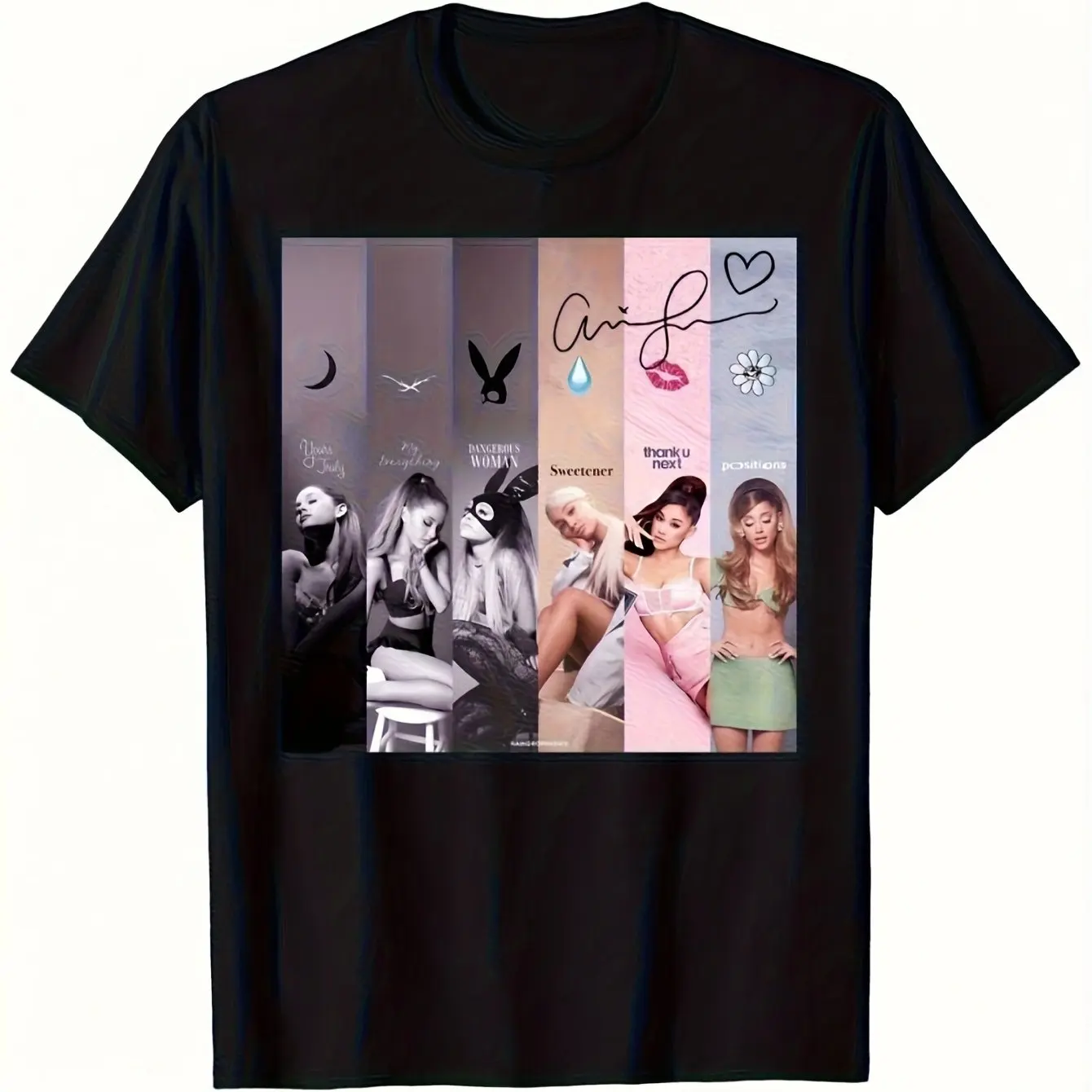 2026 Neues Ariana Grande Album-Cover T-Shirt mit Liedtexten und Herzmuster, ein Geschenk im Bohemian-Stil für Fans, Herren-T-Shirt