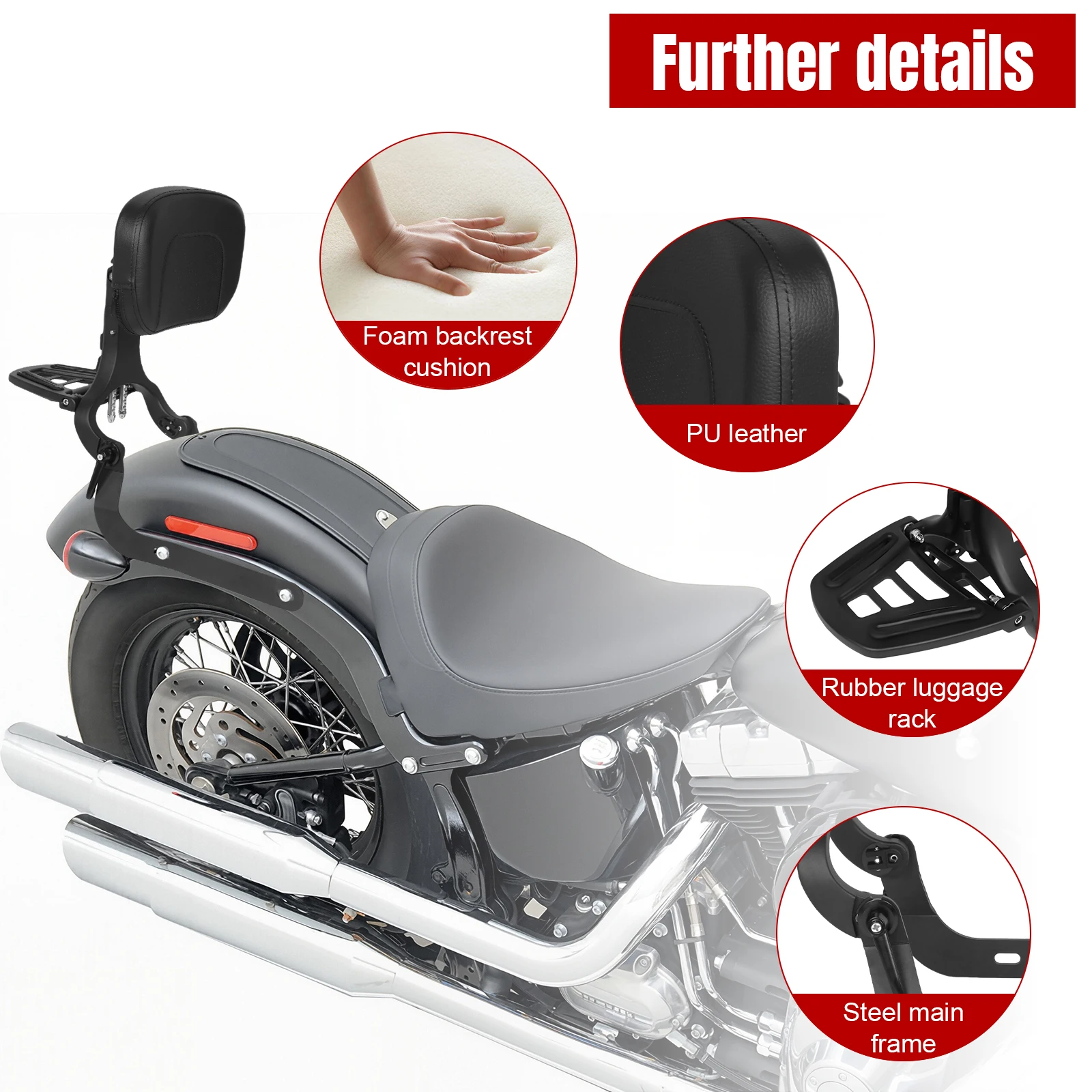 Motorcycle Rider & Passenger Backrest w/Luggage Carrier Rack Detachable Sissy Bar Backrest for Harley 14-22 Street750/500 XG750