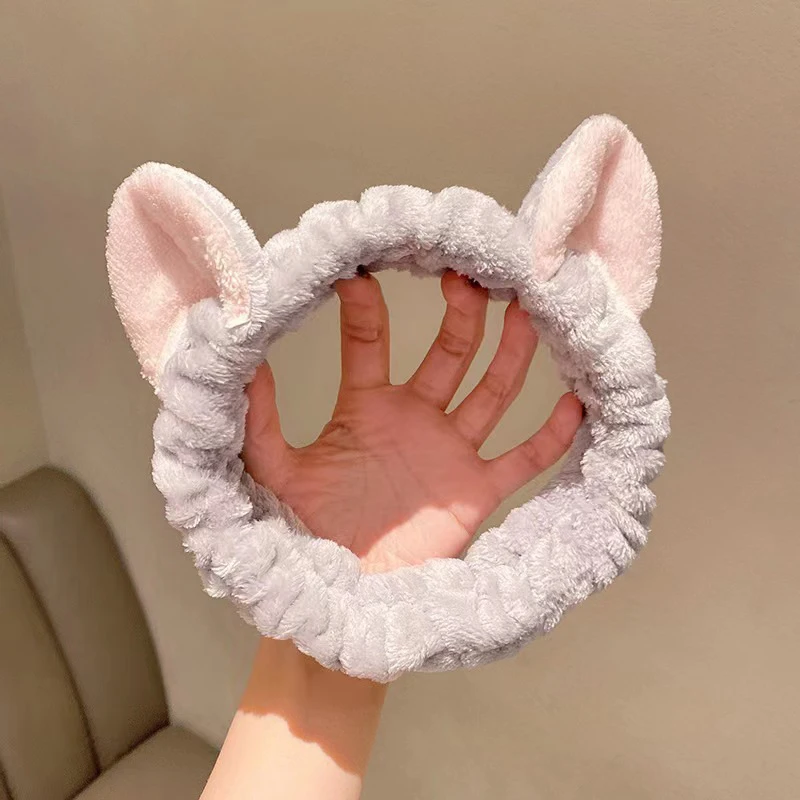 Cute Kitten Ear Elastic Headband Soft Water Absorbent Sweat Absorbent Headband For Face Washing Makeup Skin Care Hair Accessries